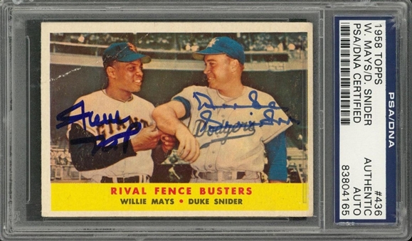 1958 Topps #436 "Rival Fence Busters" Multi-Signed Card – Signed by Both HOF Players – PSA/DNA Authentic